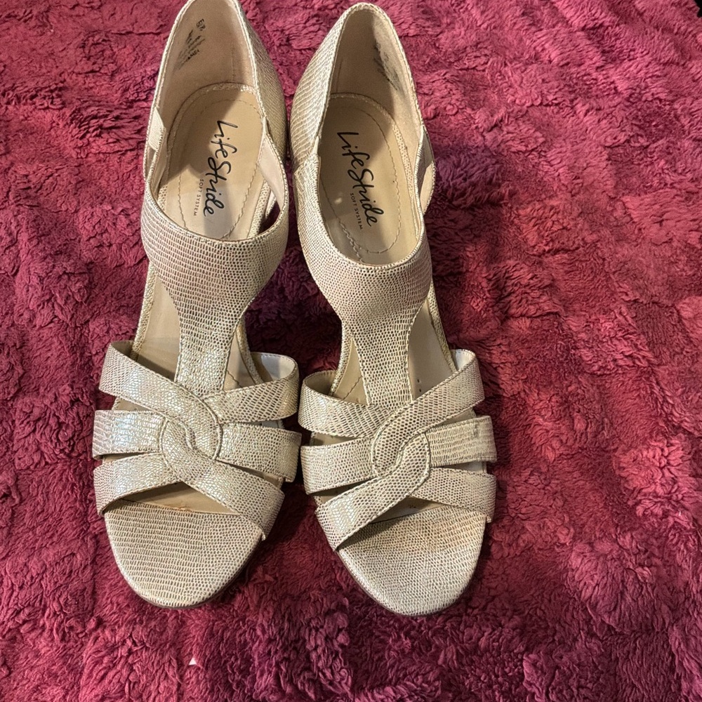 Coach Metallic Beige Open-Toe Heels